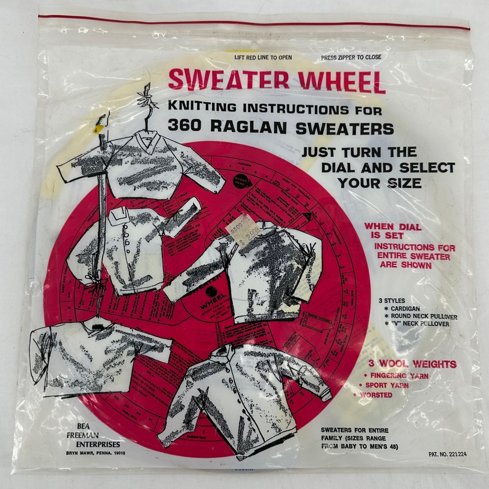 Vintage Bea Freeman Raglan Sweater Wheel Knitting Instructions Tool Excellent